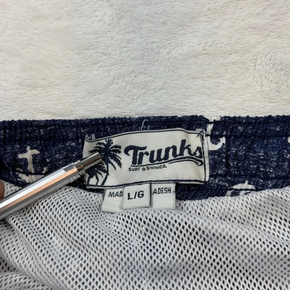 Trunks Surf & Swim Co Anchor Swim Trunks Men Large Blue Good Nautical Drawstring